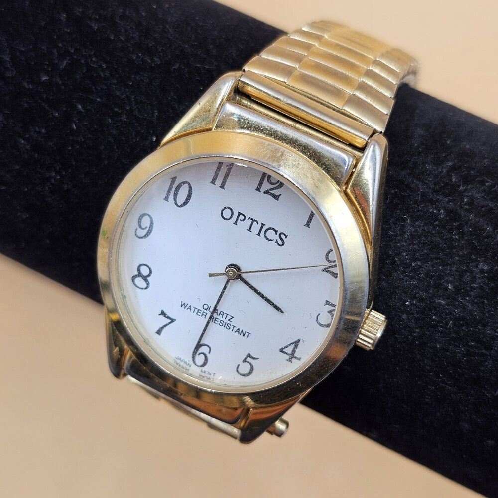 Vintage OPTICS Quartz Water Resistant Mens Easy Reader Wrist Watch New Battery